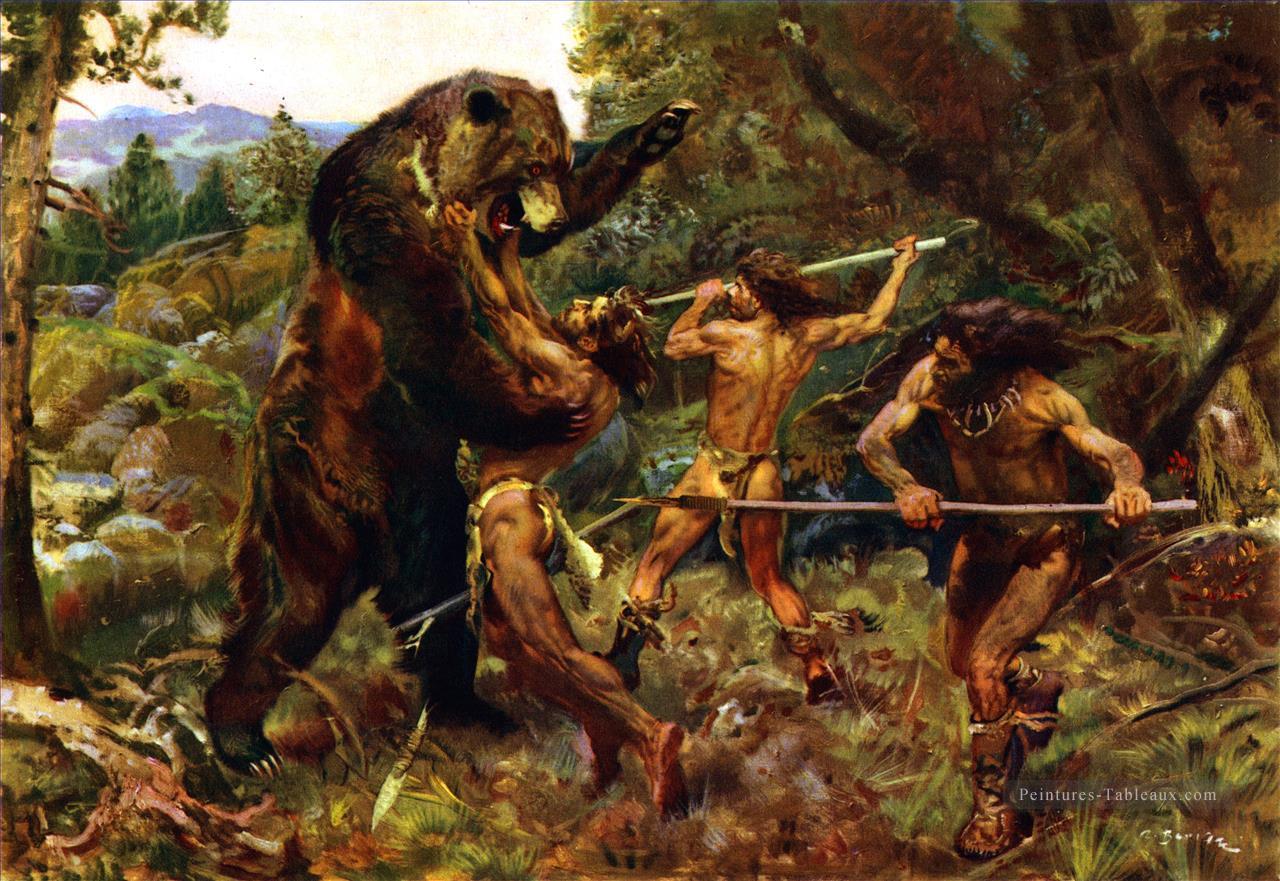 chasser l’ours Peintures à l'huile